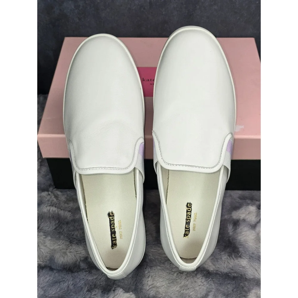 NWB Kate Spade Sandy Slip On Sneaker White Purple Leather Size 10‎ S280061